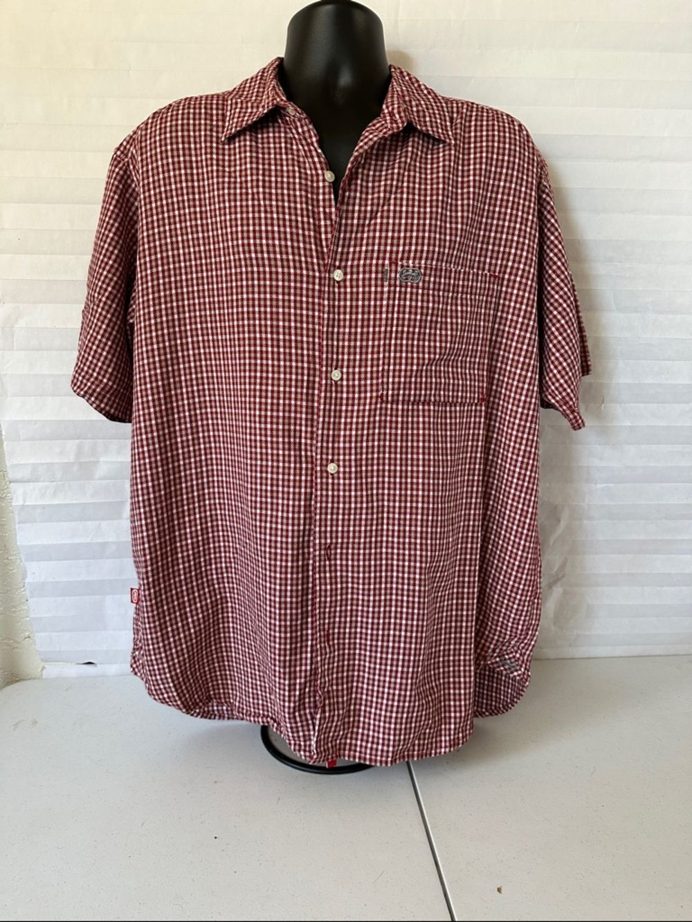 Ecko Unlimited Red White Check Button Down Shirt Casual Streetwear Size XL